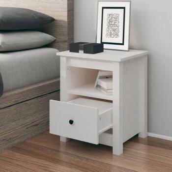 Mesita de noche de madera maciza de pino blanco 40x35x49 cm, disponible en Natural, Blanco y Gris, ideal para habitación, dormitorio, salón y estudio, estilo moderno