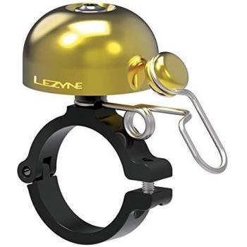 Timbre Lezyne Classic de Acero Inoxidable y Latón, Montaje Duro, Color Negro y Dorado