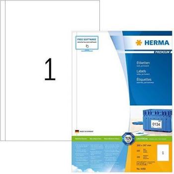 Etiquetas Premium HERMA 4458, A4, 200 x 297 mm, autoadhesivas, color blanco, 100 hojas (100 etiquetas)
