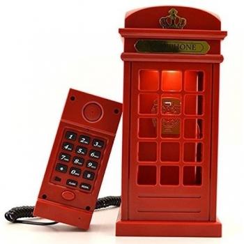 Gearmax® Cabina telefónica Vintage Londres diseñado USB Carga Noche LED lámpara Touch Sensor Mesa Escritorio Ligero Brillo Ajustable con Cable teléfono Fijo para casa dormitorios decoración
