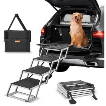 Vevor Portable 4-Step Dog Car Stair Ramp with Nonslip Surface and Lightweight Aluminum Design