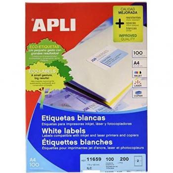 APLI 11659 - Etiquetas blancas permanentes 175,0 x 135,0 mm 100 hojas
