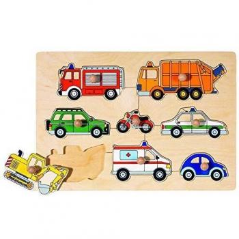 Goki- Puzzles de Madera Medios de Transporte, Encaje, Multicolor