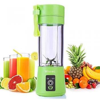 Portátil Licuadora Personal,Vaso Exprimidor,Mezclador de Frutas Eléctrico/Batidora de Zumo USB, Recargable, Seis Cuchillas en 3D Para una Excelente Mezcla, 380ml Verde