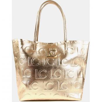 Bolso shopper de piel grabada metalizado en color oro