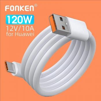 Cable USB Tipo C Fonken 10A 120W Carga Súper Rápida para Huawei Mate 40, Xiaomi, Samsung y Honor - Cable de Datos 1M Blanco