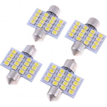 4Piezas Blanca 16-SMD 1.25 31mm DC 12V Coche Festoon Tipo Fusible Luces de Bóveda LED Bombilla 6430 6428