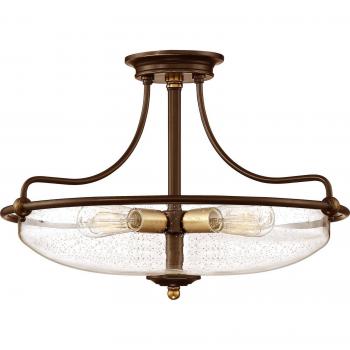 Lámpara de Techo Semi Flush Griffin Ø 53 cm, Bronce/Claro con Acabados en Latón Envejecido