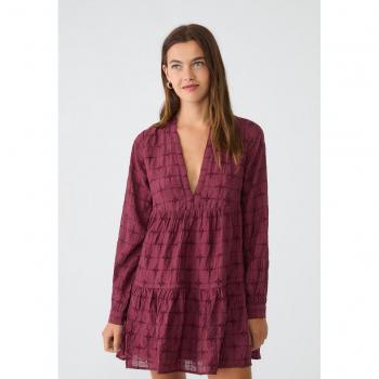 Burgundy XS Short Flowing Embroidered Dress