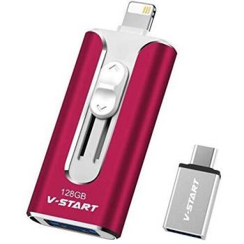 Memoria USB para iPhone Pendrive USB Tipo C Unidad Memoria Flash OTG Android Photosafe Stick V-START USB para iPhone iPad Samsung Huawei PC- 128GB Rojo