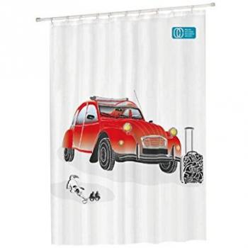 Cortina de Baño MSV Poliéster 180x200 cm Diseño Sombrillas 2CV Roja y Blanca
