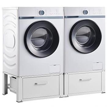 Pedestal Doble para Lavadora y Secadora Heyen con Cajones, Acero Sinterizado, 127 x 54 x 31 cm, Blanco, Soporte Antideslizante hasta 150 kg