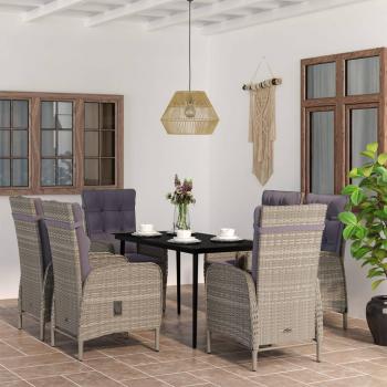 7 Piece Grey and Black Garden Dining Set with Cushions