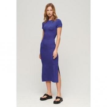 Vestido camisero midi azul Superdry para mujer con detalles de botones frontales