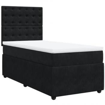 Cama box spring con colchón terciopelo negro 100x200 cm