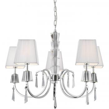 Lámpara colgante de techo Portico, 5 luces, brazos en cromo, cristales de vidrio con pantallas, tipo G9