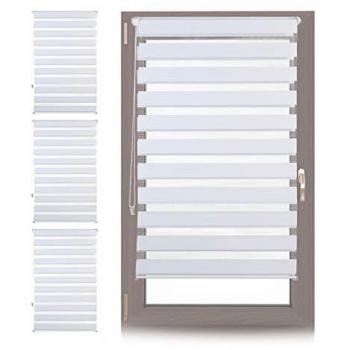 Estores Dobles Fijos sin Perforaciones Relaxdays - Juego de 4, Tela Blanca 76x156 cm