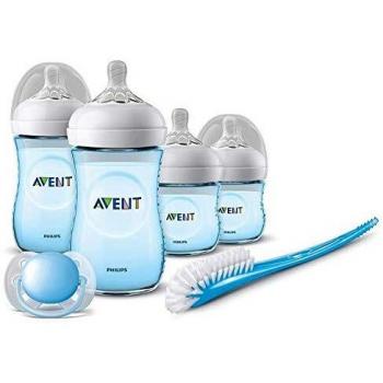 Philips Avent SCD301/04 - Set de recién nacido gama natural, 4 biberones, chupete y escobilla, azul