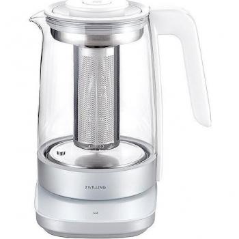 ZWILLING ENFINIGY Hervidor de vidrio con colador de té, Ajuste de temperatura y temporizador de té, 1850 W, 1,7 l, Blanco