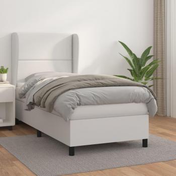 Cama box spring con colchón de cuero sintético blanco 90x190 cm