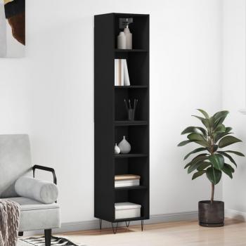 Aparador alto contrachapada negro 34,5x32,5x180 cm con 3 estantes, Mueble de Almacenaje de Salón, Buffet para salón, Armario Auxiliar, Armario de Almacen