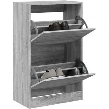 Zapatero Armario Estantería para Zapatos de Madera de Ingeniería Color Blanco, Gris Hormigón y Gris Sonoma 60x34x96,5 cm
