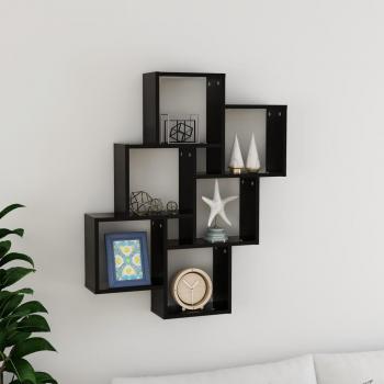Estante de Pared Minzo 6 Cubos Negro 93x78x15 cm, Estantería de pared Black Cube 78x15x93 cm de madera multicapa