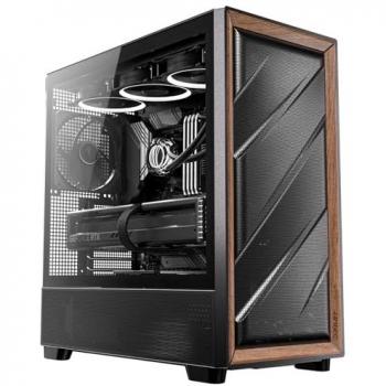 Caja Gaming Antec Flux Midi Tower Negra con Acabado en Madera, 5 Ventiladores PWM Incluidos, Soporte para Radiador de 420mm, Conexiones USB 3.0 y Type-C