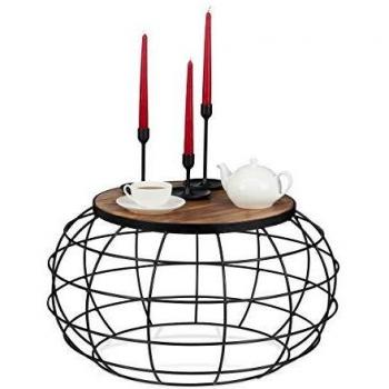Mesa de Café Redonda Industrial de Madera de Mango y Hierro, 36x67 cm, Marrón y Negro