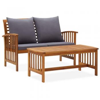 2-Piece Garden Lounge Set with Cushions in Solid Acacia Wood