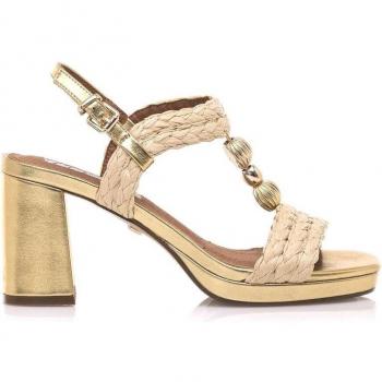 Sandalia Tacón Mujer Maria Mare 68398 Natural-oro Rafia Trenzada
