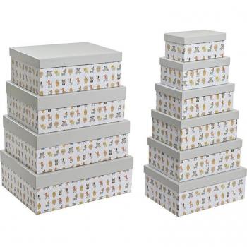 Set de Cajas Organizadoras Apilables DKD Home Decor Gris Mascotas Cartón (43,5 x 33,5 x 15,5 cm)