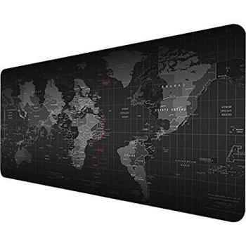Houdao Alfombrilla Gaming de Ratón XXL 400x900x2mm Mouse Pad con Base Antideslizante Mapa de Mundo, Alfombrilla Raton Ordenador para Escritorio Oficina Negro