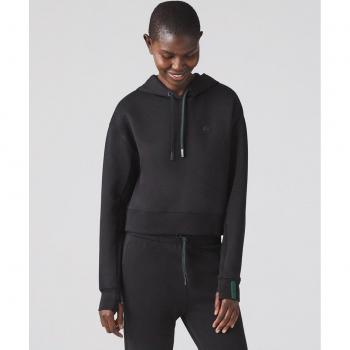 Lacoste Women's Black Cropped Hoodie - SF0281_031, Casual Cotton-Polyester Blend, Long Sleeve, Small Logo