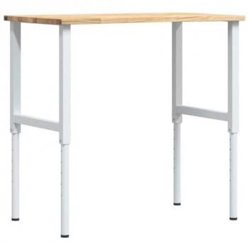 Banco de trabajo madera maciza de roble 100x60x(71,5-98) cm, mesa de trabajo, estación de trabajo, banco de trabajo de metal