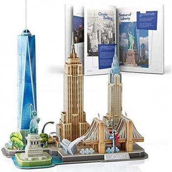 CubicFun 3D Puzzle for Kids New York City Skyline Building Model Kits, US DIY Decoration and Souvenir Gift for Adults and Kids, Statue of Liberty, Empire State Building, Chrysler Building, 123 Pieces
