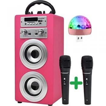 DYNASONIC - Altavoz Bluetooth Portatil Karaoke con Micrófonos Incluidos | Lector USB y SD, Radio FM Modelo 025