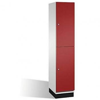 Armario de Compartimentos Cambio C+P con Barra Perchero, 1 Abteil, Cuerpo Gris Claro y Puerta Rojo Rubí, Ancho 400 mm