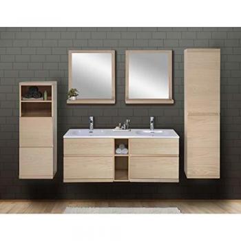 Conjunto de Mueble de Baño de Roble 140cm con Lavabo de Resina + Espejo + 2 Columnas