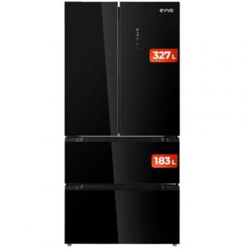 Frigorífico Francés EVVO F80B Glass 4 Puertas 510L Total No Frost Inverter Negro