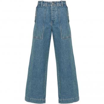 Maison Kitsuné Men's Workwear Denim Cotton Jeans in Clear Blue | Size 30 | MM01113WW5023P413