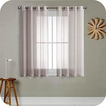 MRTREES Cortina para Ventana Dormitorio Translúcidas Visillos Paneles para Ventanas Sala para Niños Sala Comedor 2 Piezas 140×160cm Rosa Gris