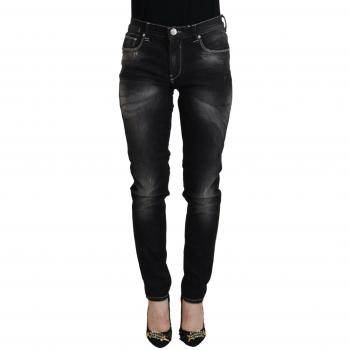 Black Washed Mid Waist Tapered Women Casual Denim Jeans - W26