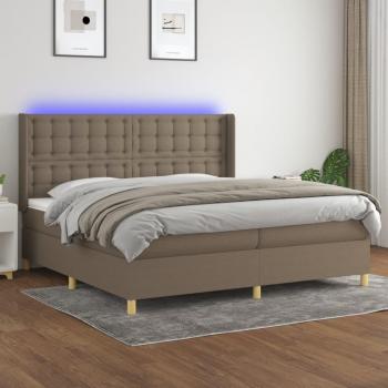 Cama Box Spring con Colchón y Luces LED, Tela Gris Taupe, 200x200 cm