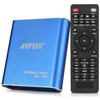 Reproductor Multimedia para TV,AGPTEK Mini Media Player HDMI con Control Remoto Soporta Unidad Flash USB Tarjeta SD/ SDHC Disco Duro Externo de 2TB para MKV / RM/ MP4 / AVI etc