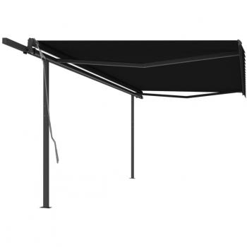 Toldo Retráctil Manual con Postes Gris Antracita 5x3 cm, Resistente al Agua y Rayos UV, Ideal para Balcón y Jardín