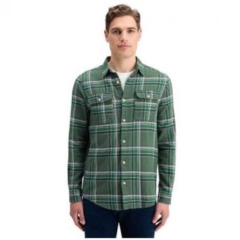 Men's XL Regular-Fit Green Check Flannel Shirt - 100% Cotton