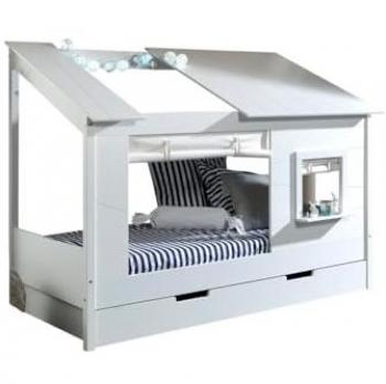 Cama Casa de Árbol Vipack 90 x 200 cm con Juego de Cortinas y Cajón, Fabricada en Europa, Color Blanco
