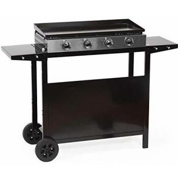 Plancha de gas Mérida 4 quemadores 8kW con carrito negro - HAPPY GARDEN