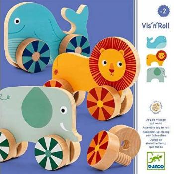Juego educativo de madera Vis'n'Roll - Animales para atornillar y empujar, multicolor